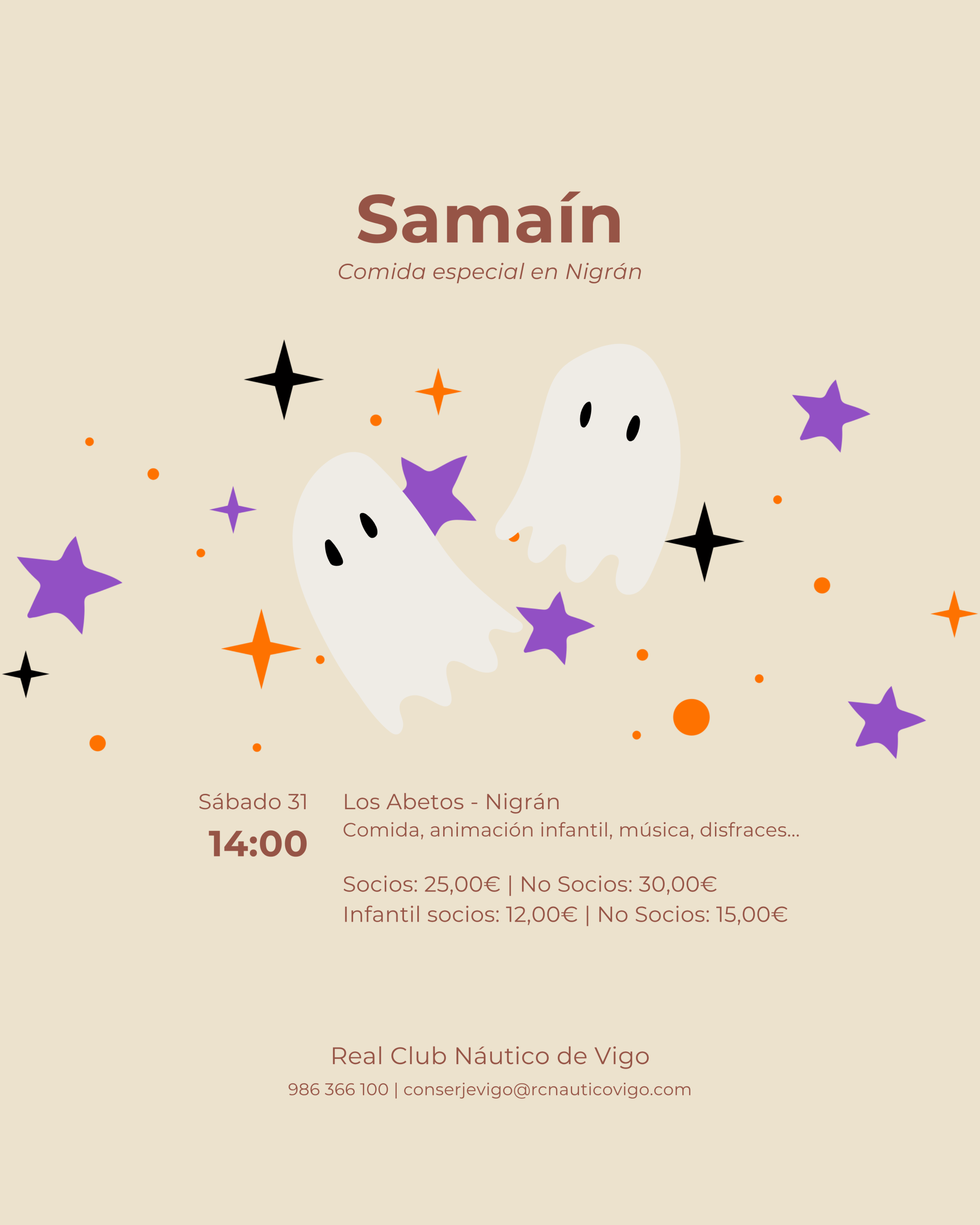 Cartel de la comida especial de Samaín del Real Club Náutico de Vigo en Nigrán